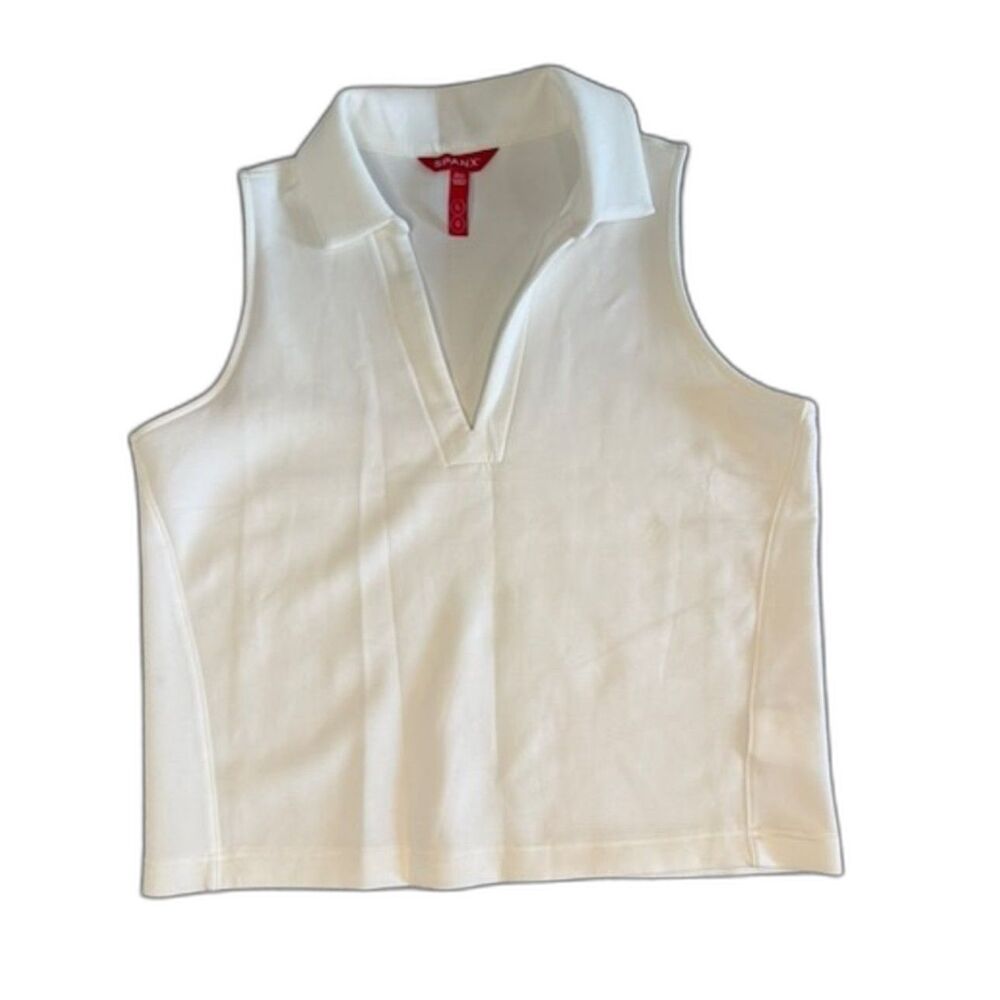 SPANX Womens L White Sleeveless Polo Tank Top Collared Stretch Soft